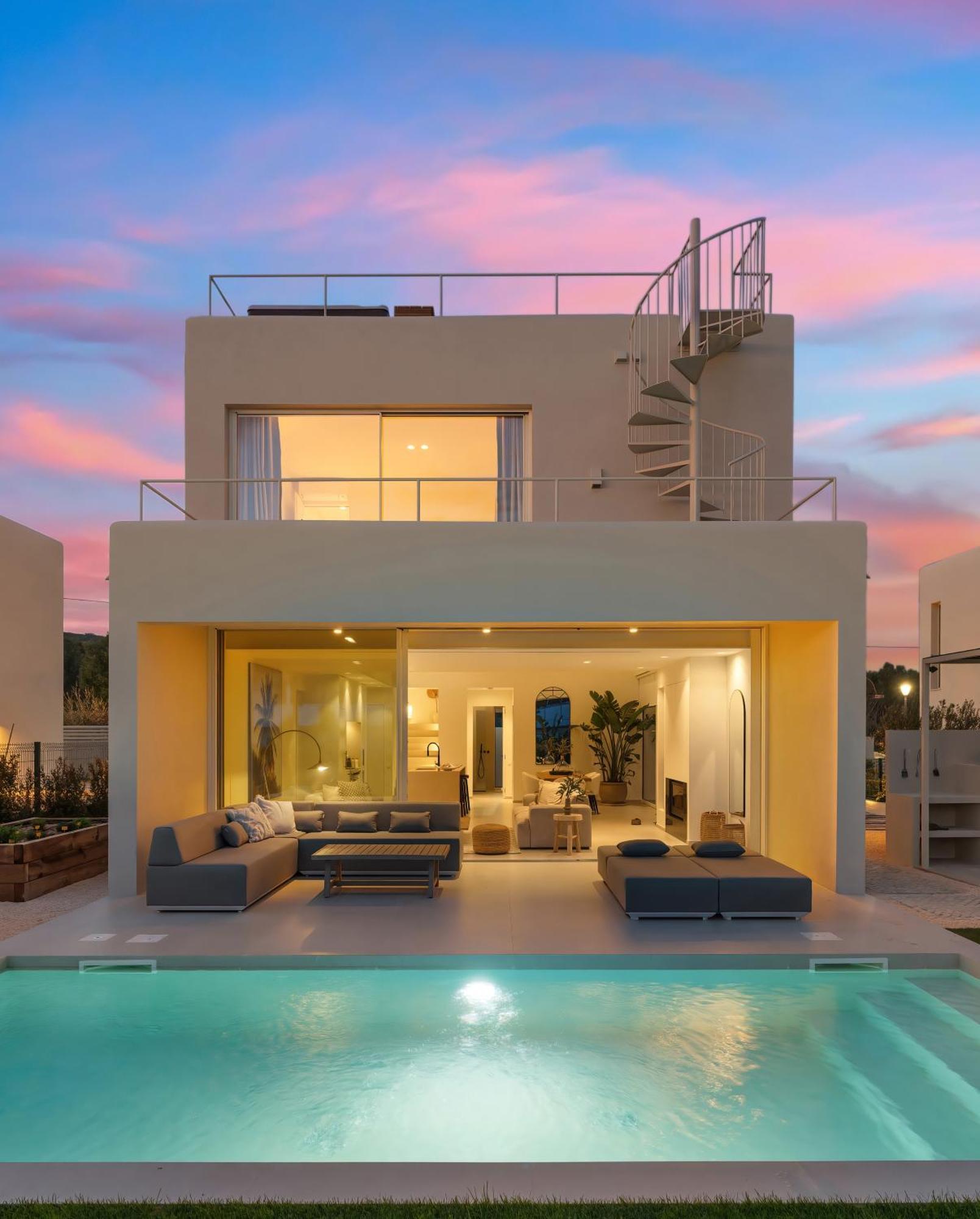 Modern Sea View Villa, Heated Pool,rooftop Jacuzzi Outdoor Kitchen 12min Faro Airport Santa Barbara de Nexe